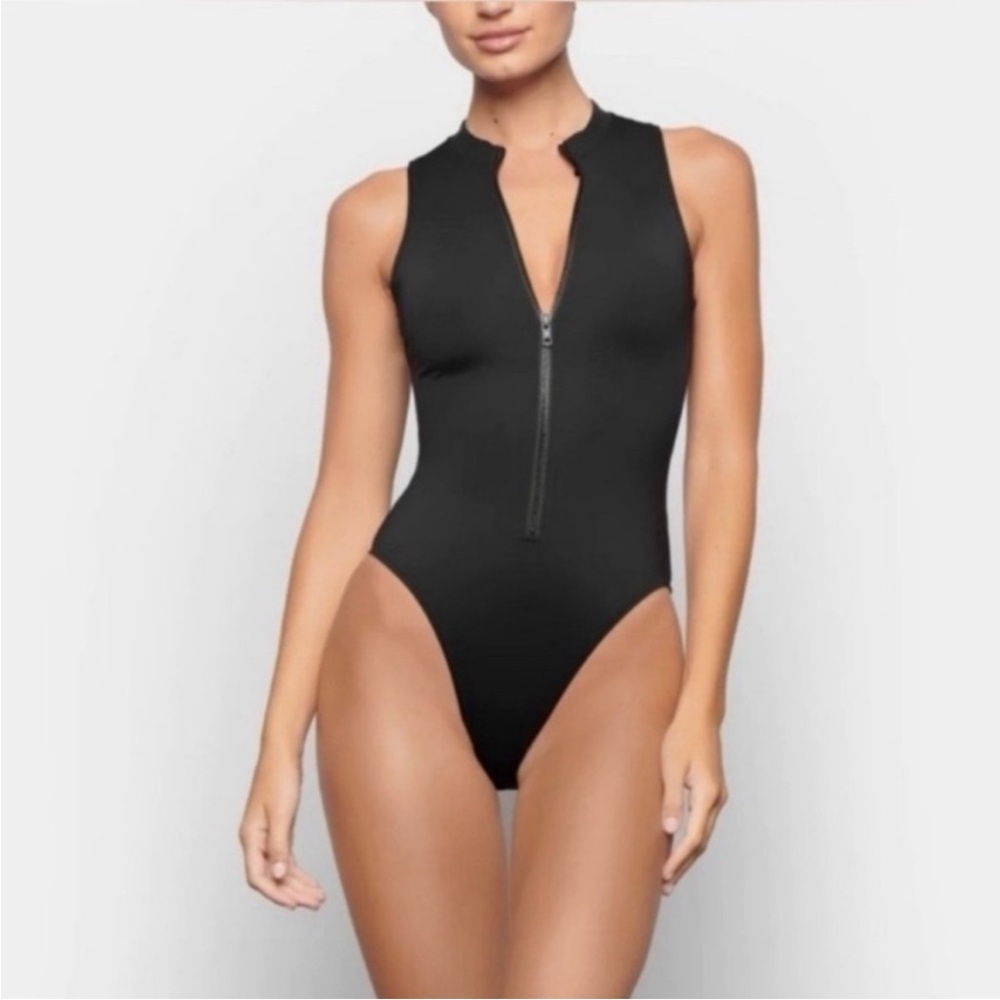 SKIMS Black Sleeveless One-Piece Swimsuit